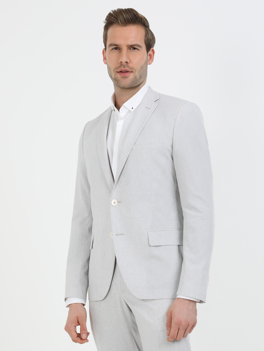 Taş Desenli Slim Fit Keten Karışımlı Takım Elbise - 2