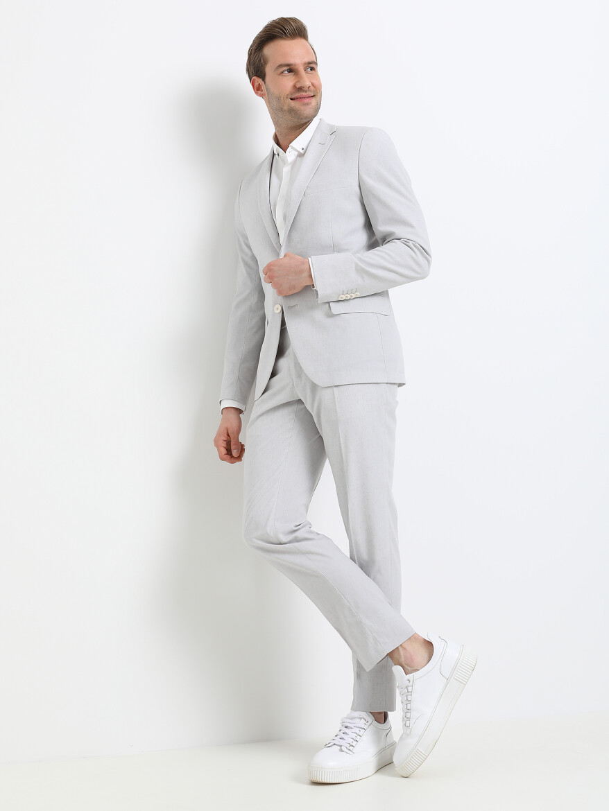 Taş Desenli Slim Fit Keten Karışımlı Takım Elbise - 3