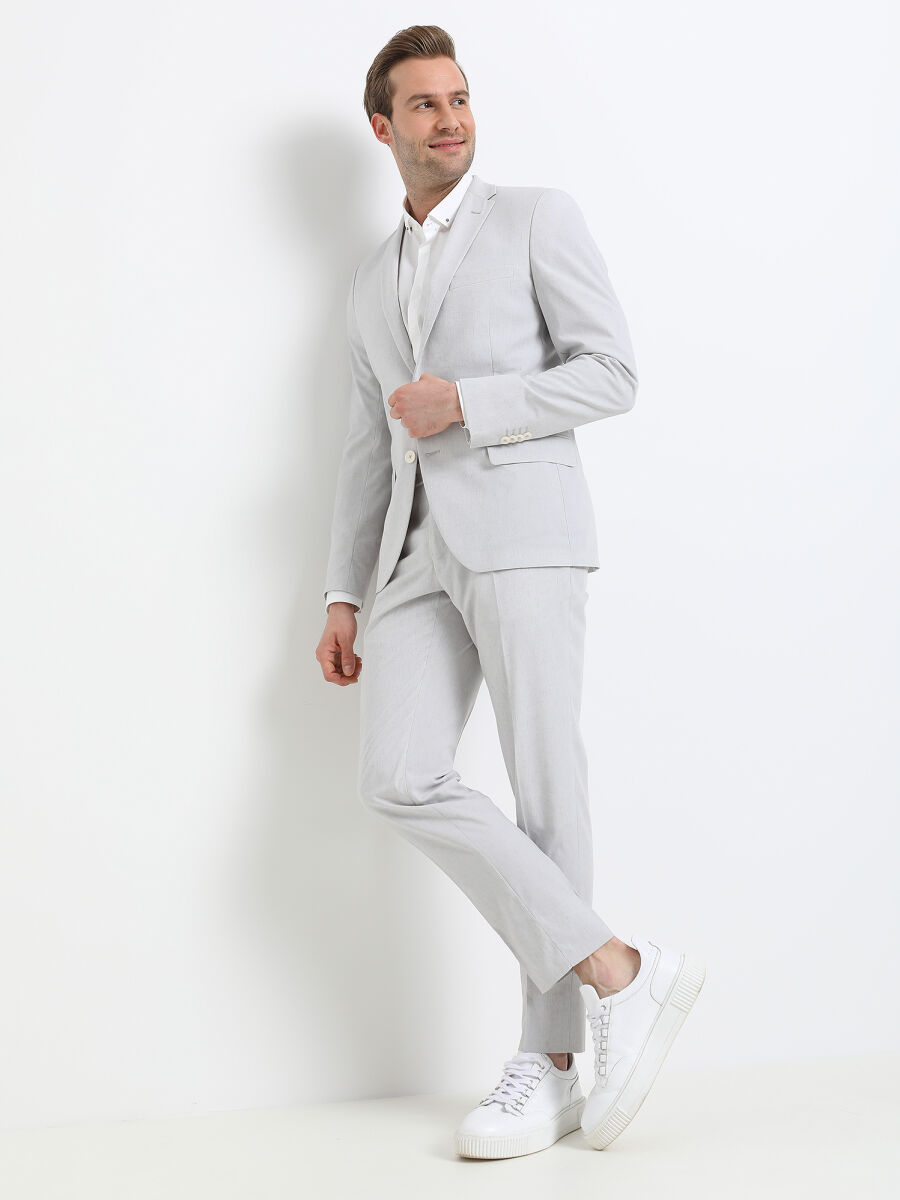 Taş Desenli Slim Fit Keten Karışımlı Takım Elbise - 3