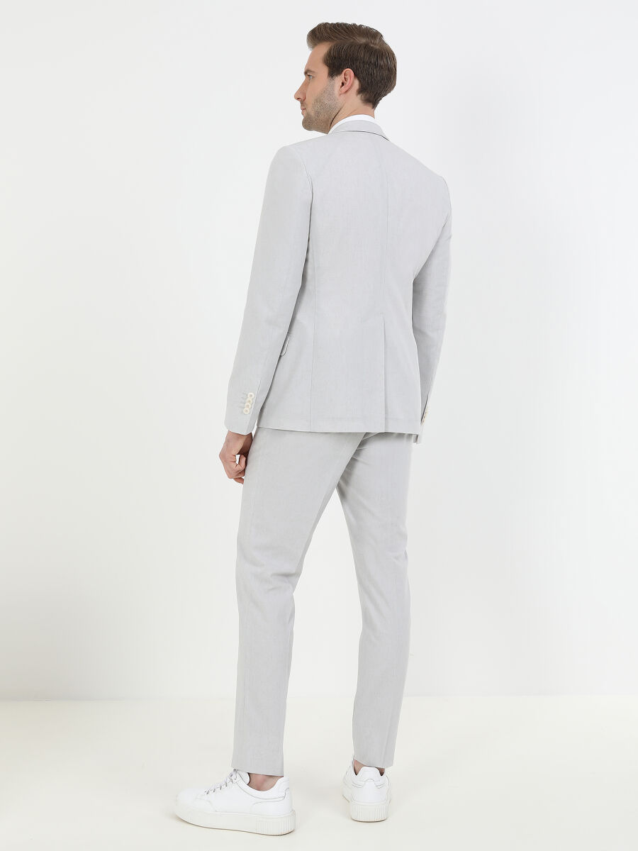 Taş Desenli Slim Fit Keten Karışımlı Takım Elbise - 5