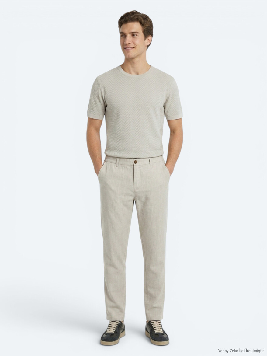 Taş Dokuma Relaxed Fit Casual Pamuk Karışımlı Pantolon 