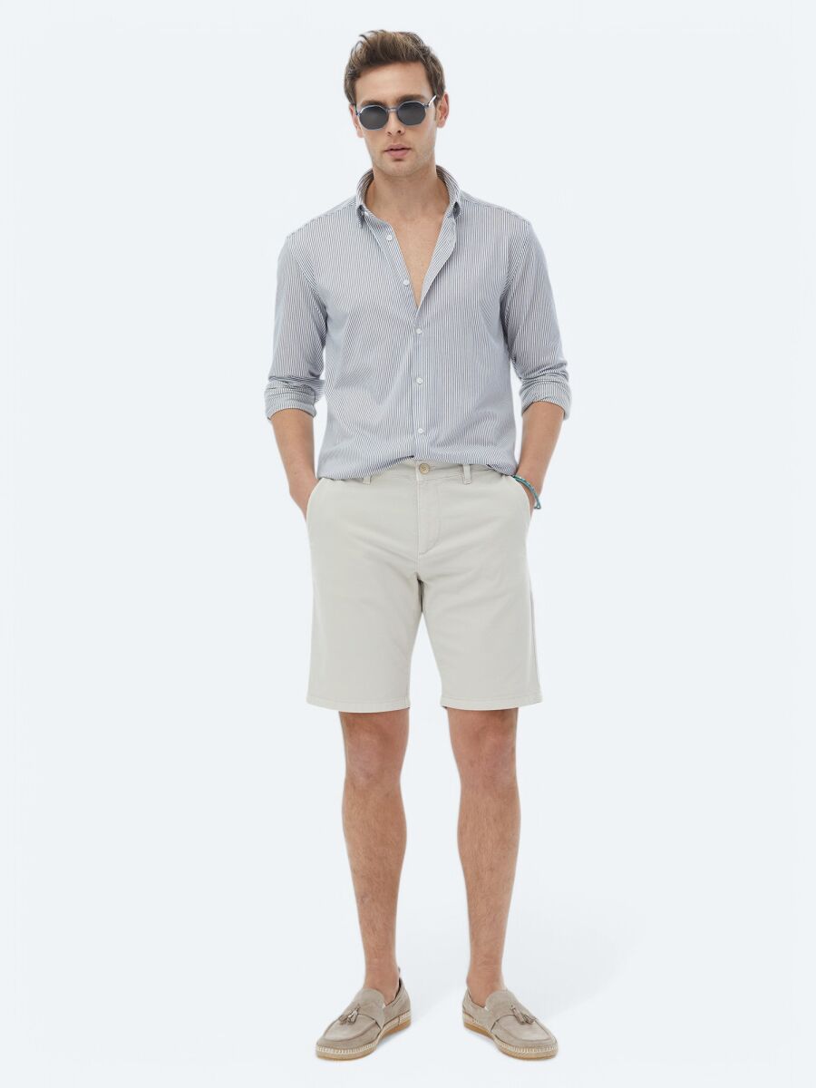 Taş Dokuma Slim Fit Casual Pamuk Karışımlı Bermuda - 1