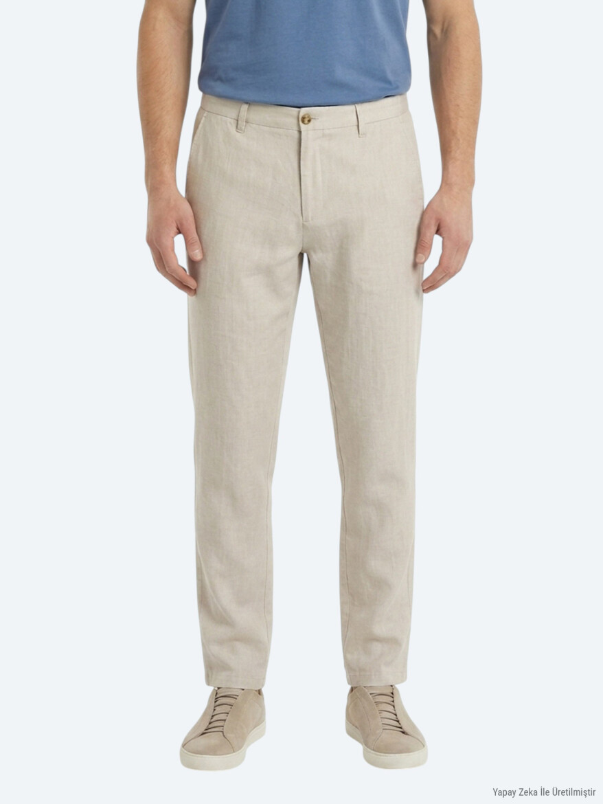 Taş Düz Dokuma Jogging Fit Casual %100 Keten Pantolon - KİP
