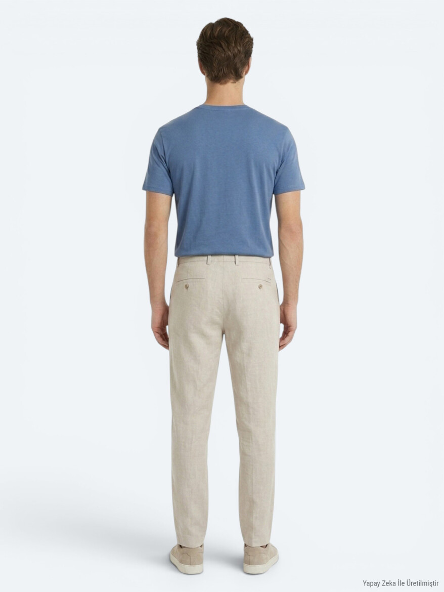Taş Düz Dokuma Jogging Fit Casual %100 Keten Pantolon - 5