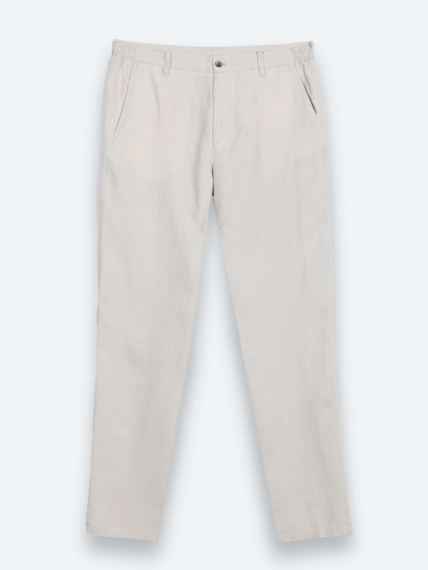 Taş Düz Dokuma Jogging Fit Casual %100 Keten Pantolon - 6