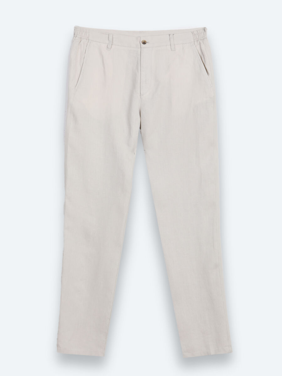 Taş Düz Dokuma Jogging Fit Casual %100 Keten Pantolon - 6