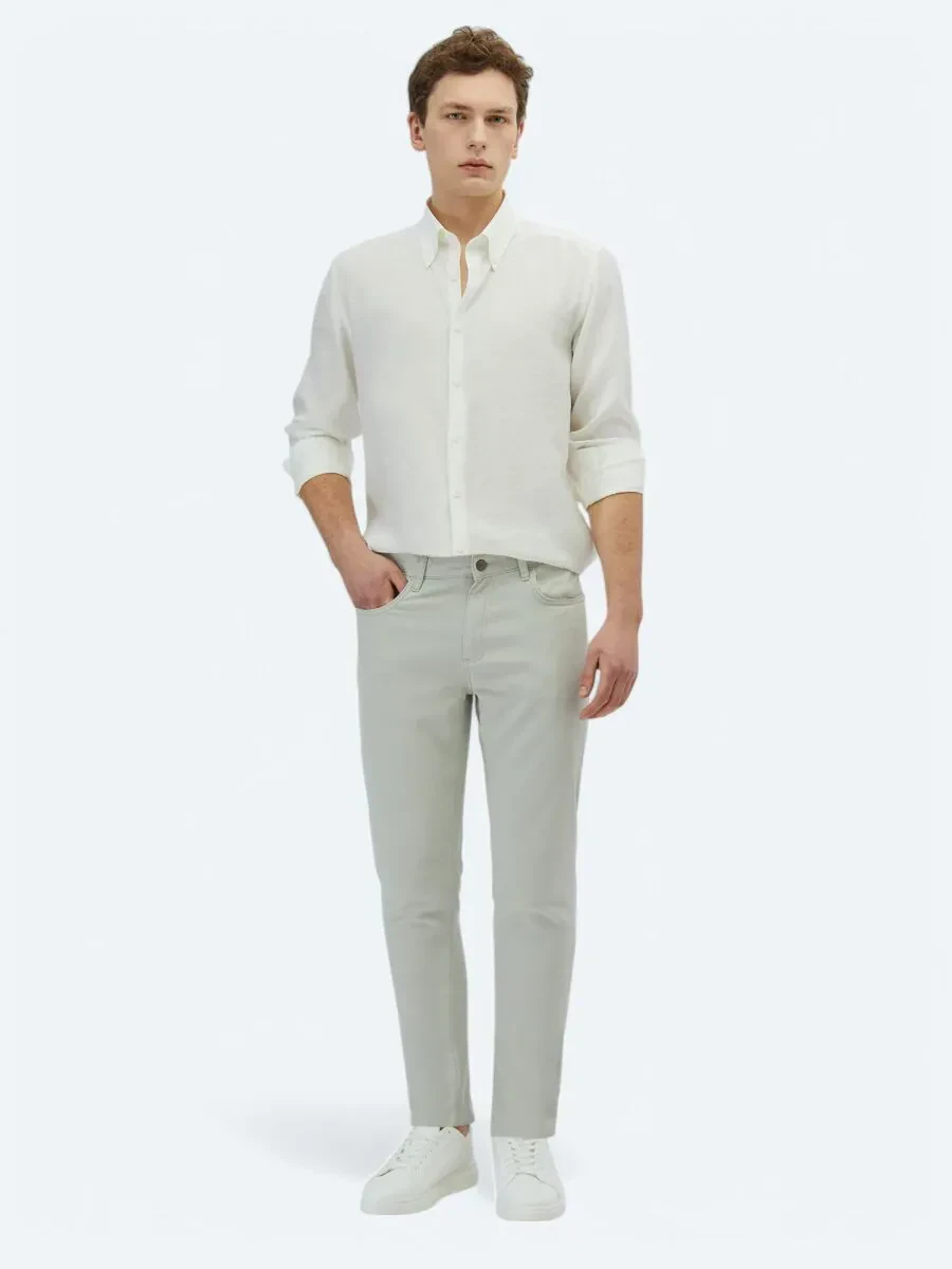 Taş Düz Dokuma Regular Fit Casual Pamuk Karışımlı Pantolon - 1
