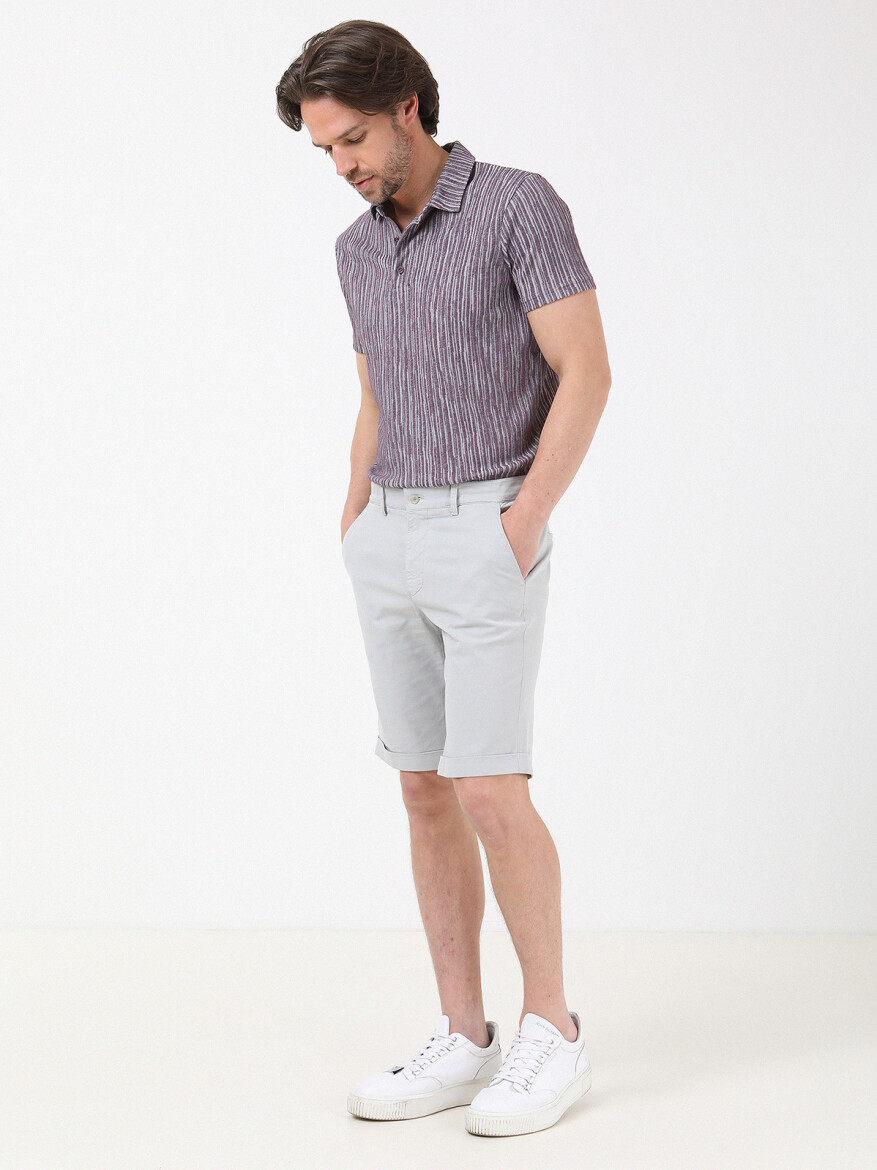 Taş Düz Dokuma Slim Fit Casual Pamuk Karışımlı Bermuda - 1