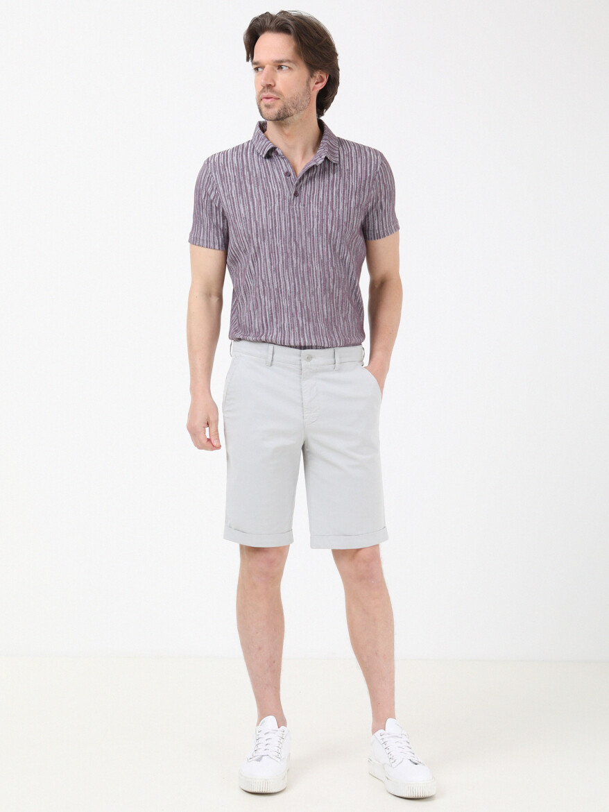 Taş Düz Dokuma Slim Fit Casual Pamuk Karışımlı Bermuda - 2