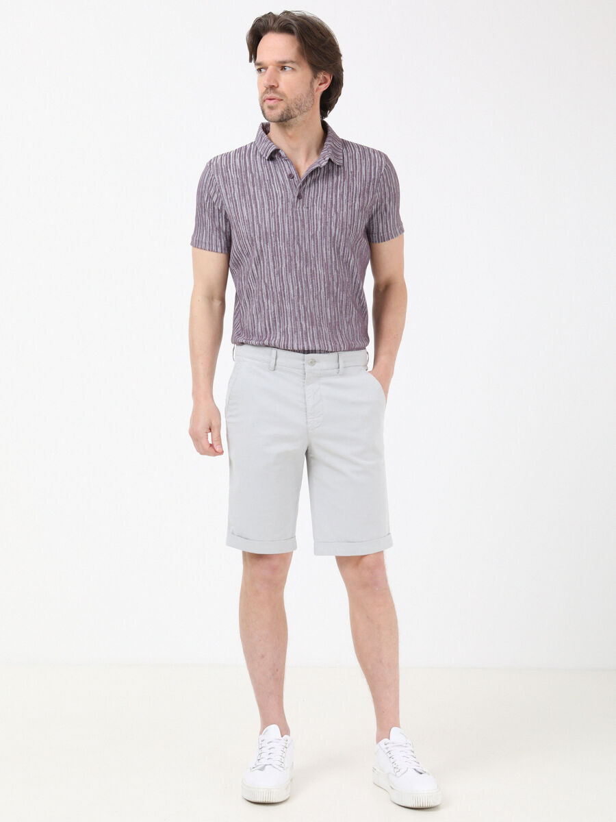 Taş Düz Dokuma Slim Fit Casual Pamuk Karışımlı Bermuda - 2