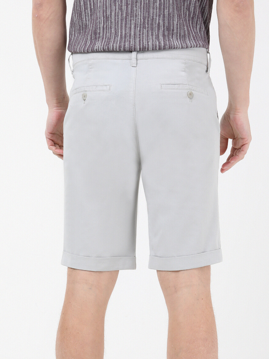 Taş Düz Dokuma Slim Fit Casual Pamuk Karışımlı Bermuda - 4
