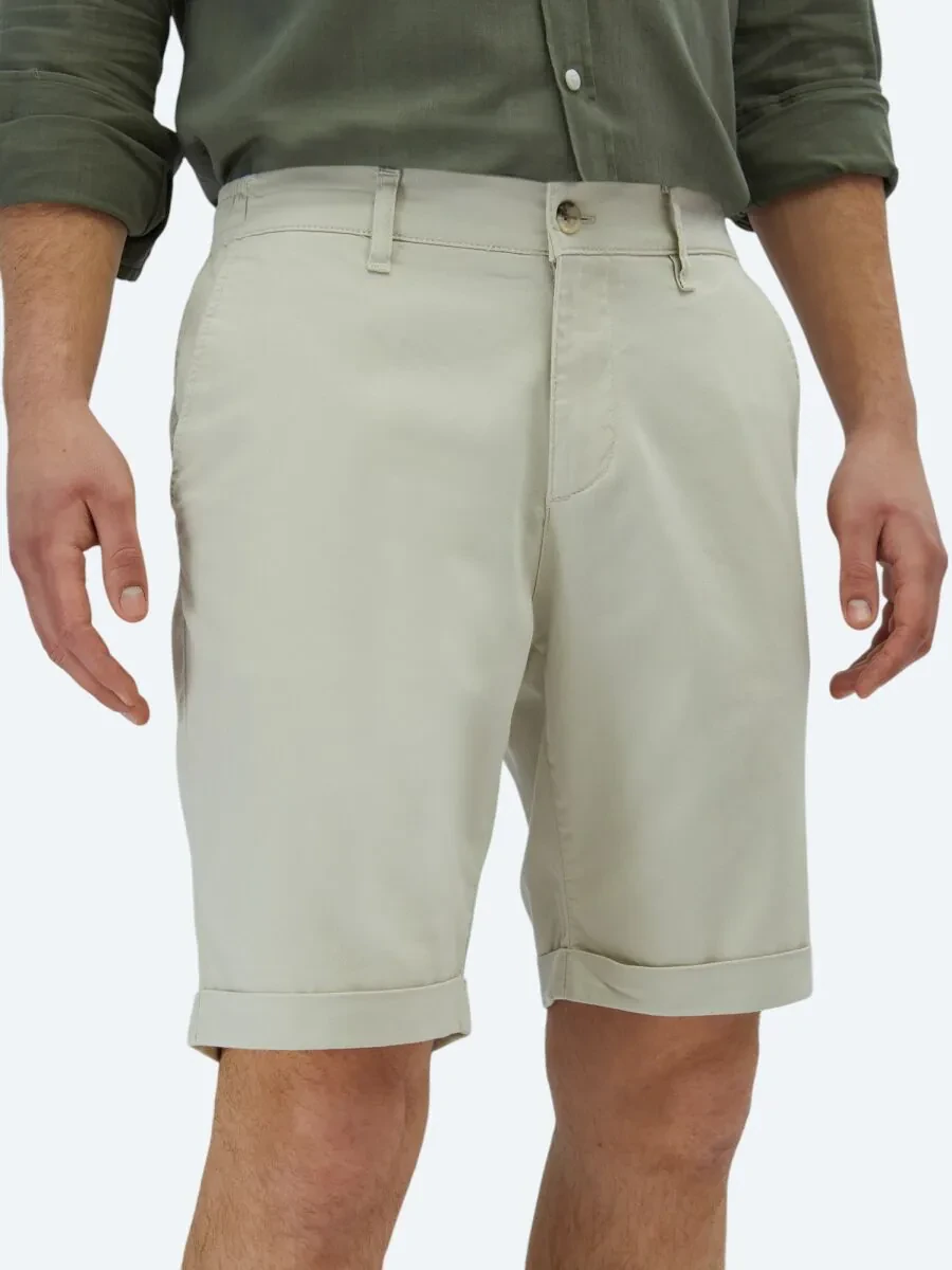 Taş Düz Dokuma Slim Fit Casual Pamuk Karışımlı Bermuda - 3