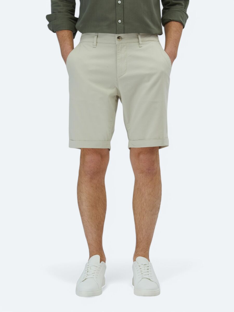 Taş Düz Dokuma Slim Fit Casual Pamuk Karışımlı Bermuda - 2