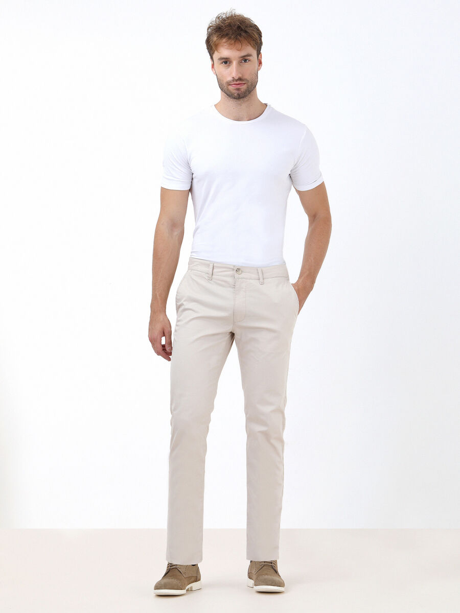 Taş Düz Dokuma Slim Fit Casual Pamuk Karışımlı Pantolon - 1