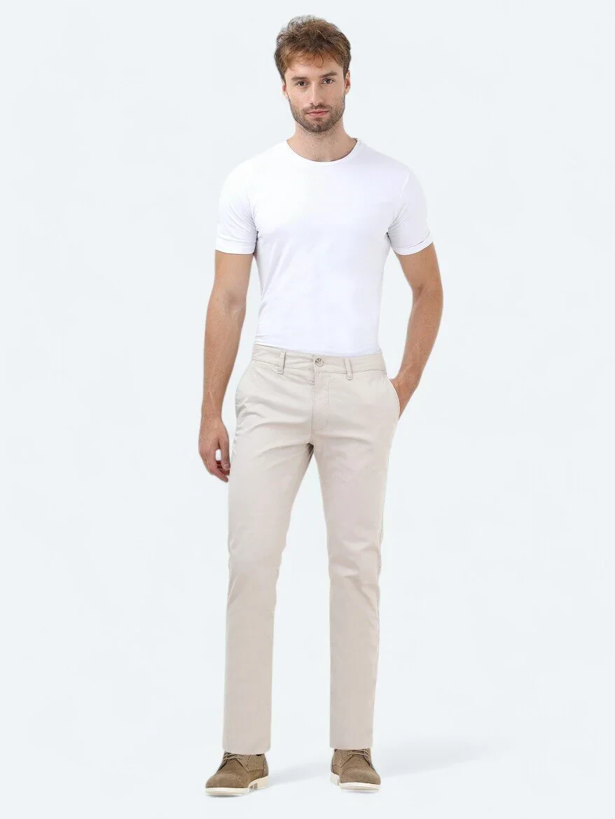 Taş Düz Dokuma Slim Fit Casual Pamuk Karışımlı Pantolon - 1
