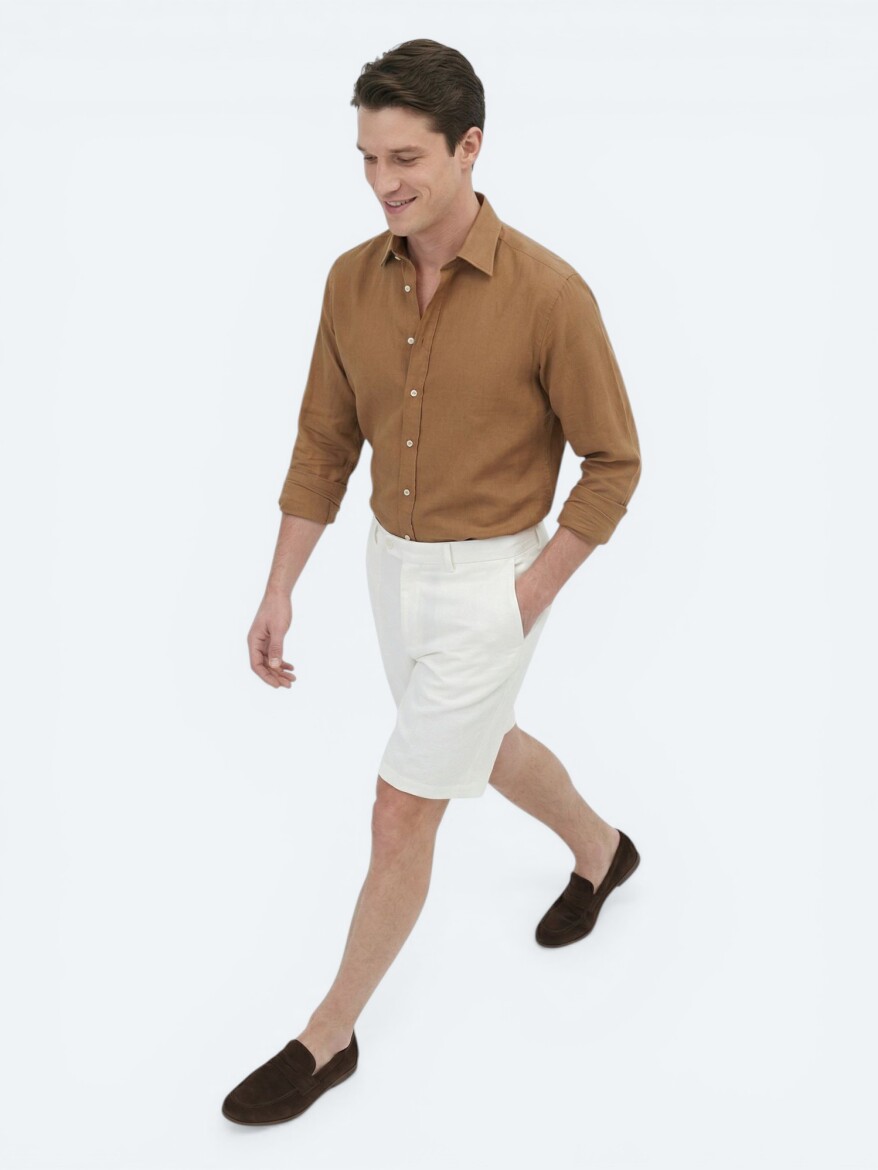 Taş Düz Kumaş Jogging Fit Casual Pamuk Karışımlı Bermuda - 3