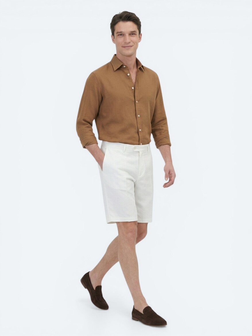 Taş Düz Kumaş Jogging Fit Casual Pamuk Karışımlı Bermuda - 4