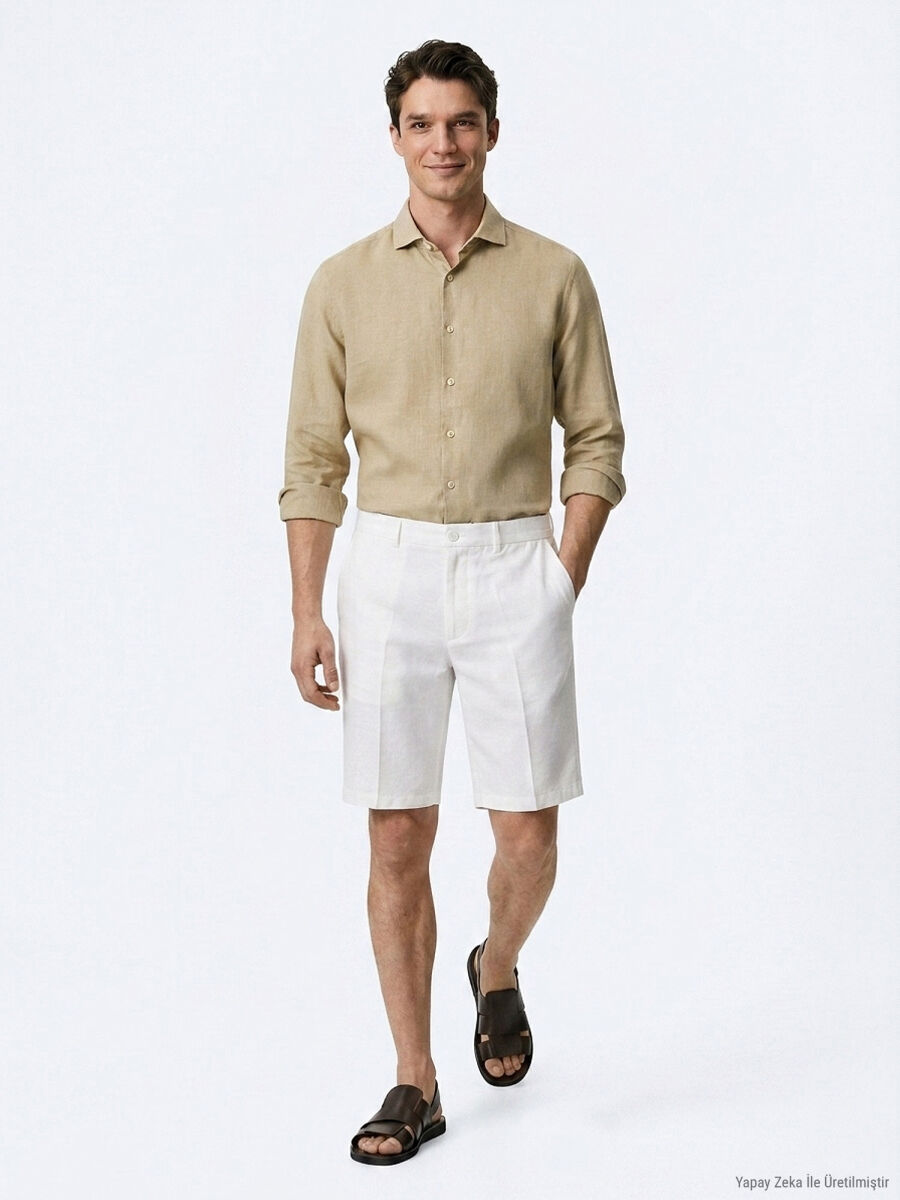 Taş Düz Kumaş Jogging Fit Casual Pamuk Karışımlı Bermuda - 3