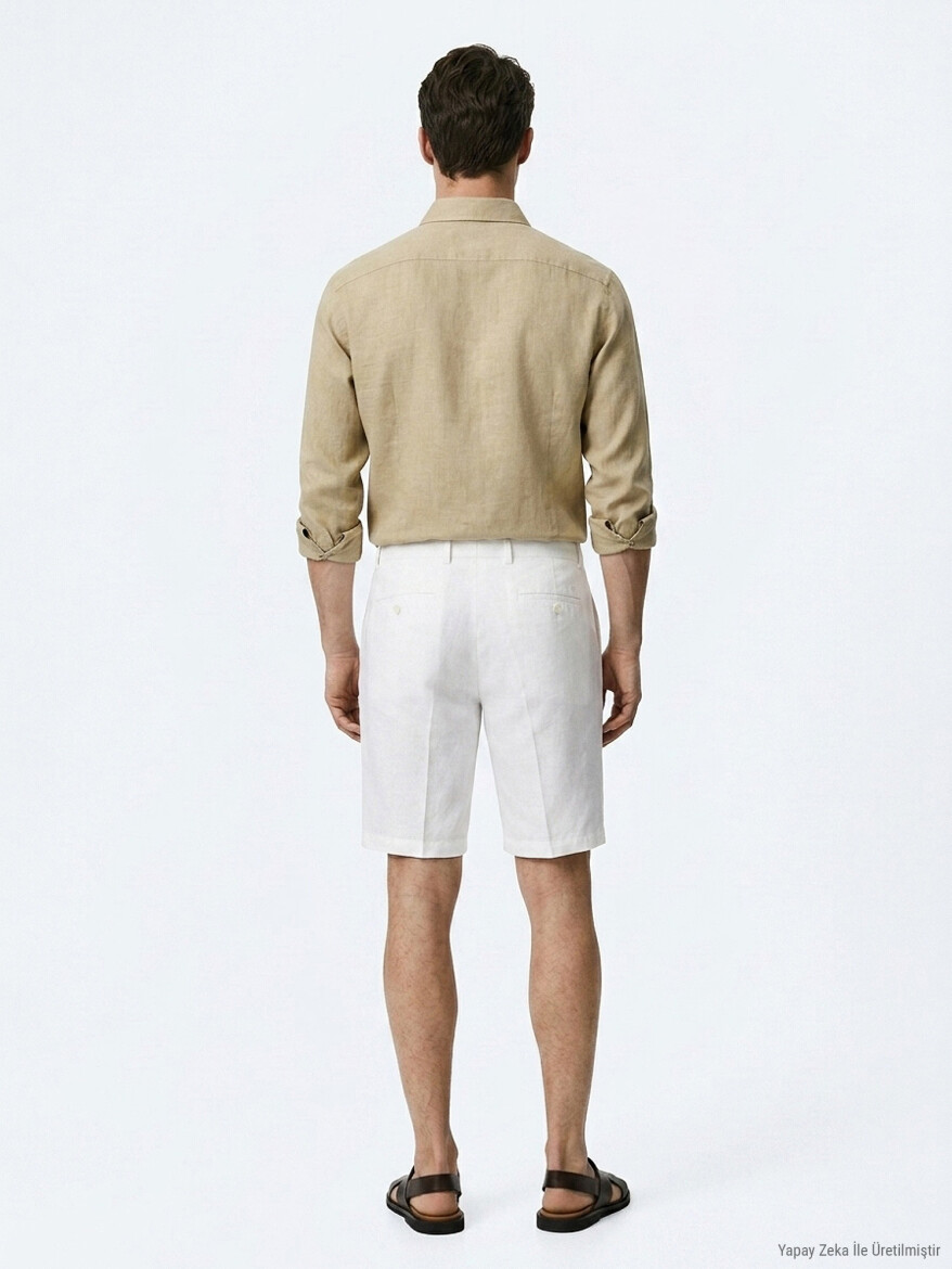 Taş Düz Kumaş Jogging Fit Casual Pamuk Karışımlı Bermuda - 5