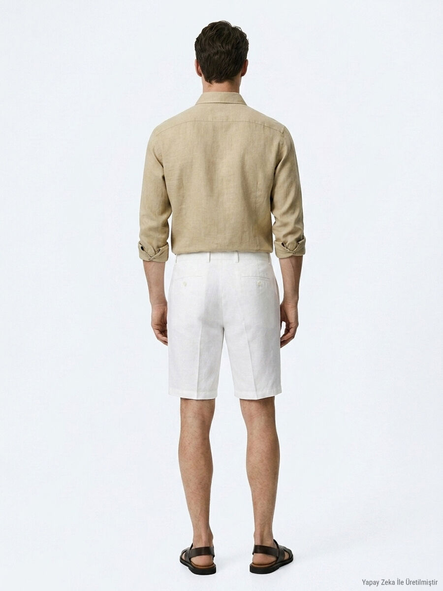 Taş Düz Kumaş Jogging Fit Casual Pamuk Karışımlı Bermuda - 5