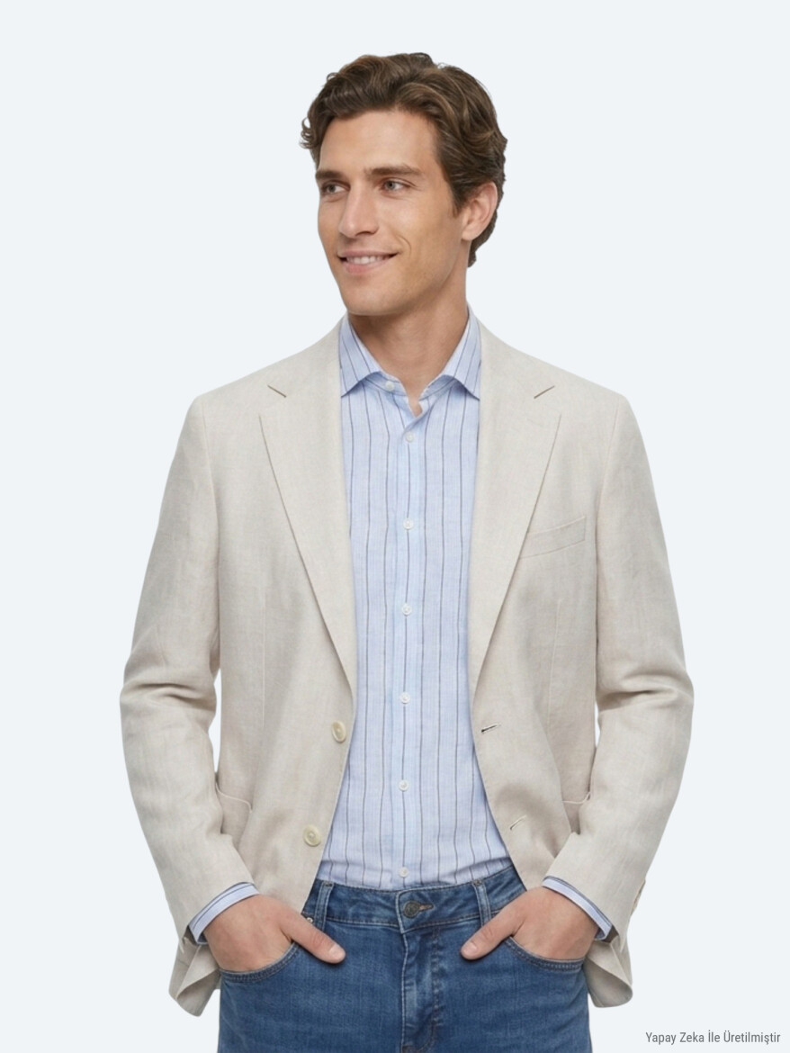 Taş Düz Modern Fit %100 Keten Ceket - 1