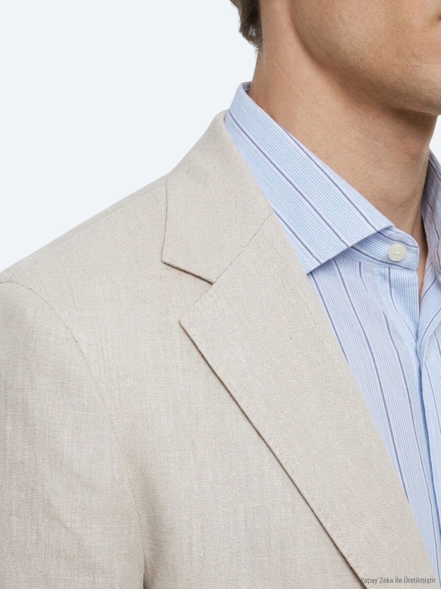 Taş Düz Modern Fit %100 Keten Ceket - 3