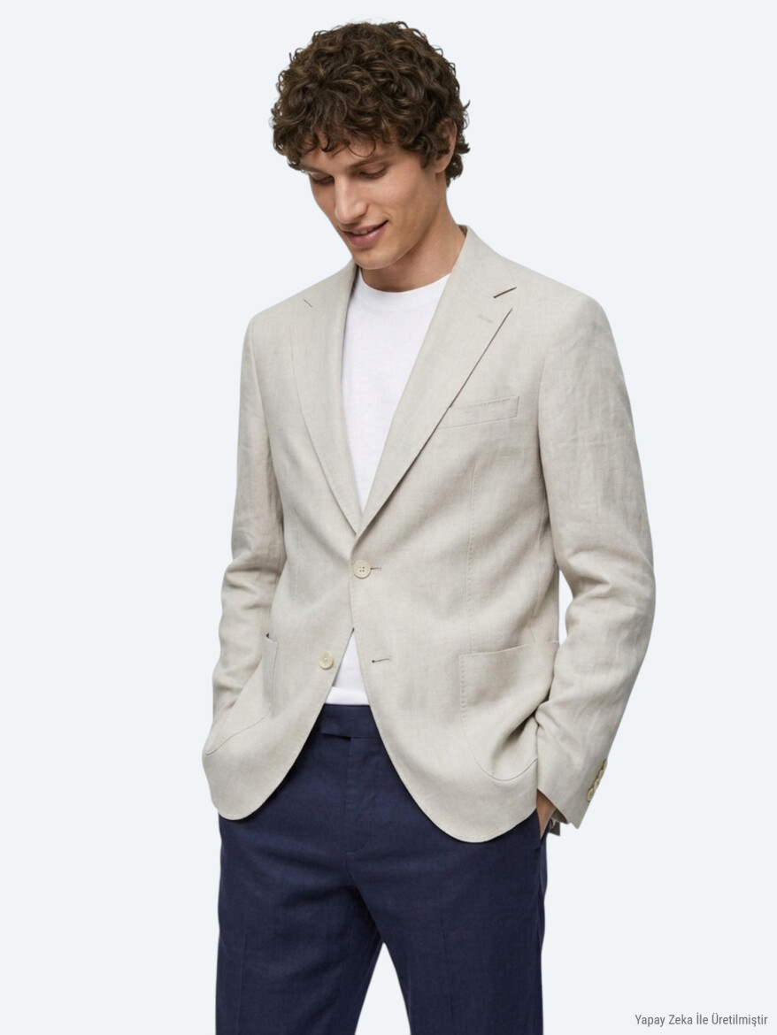 Taş Düz Modern Fit %100 Keten Ceket - KİP