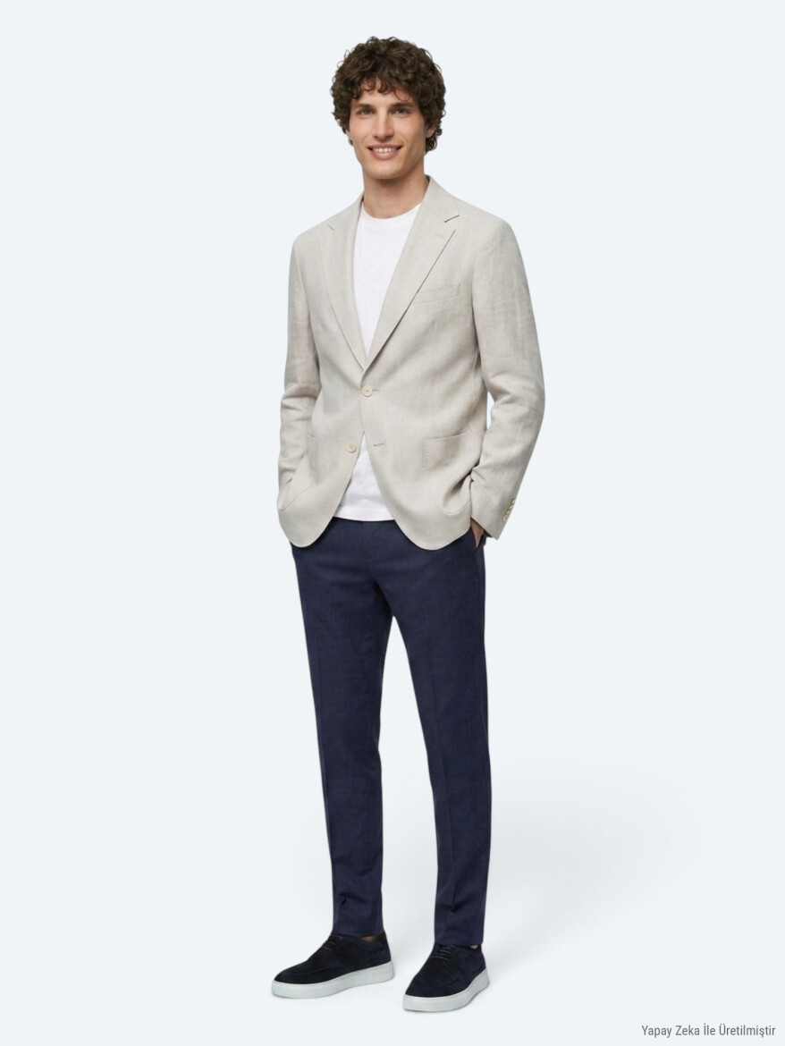 Taş Düz Modern Fit %100 Keten Ceket - KİP