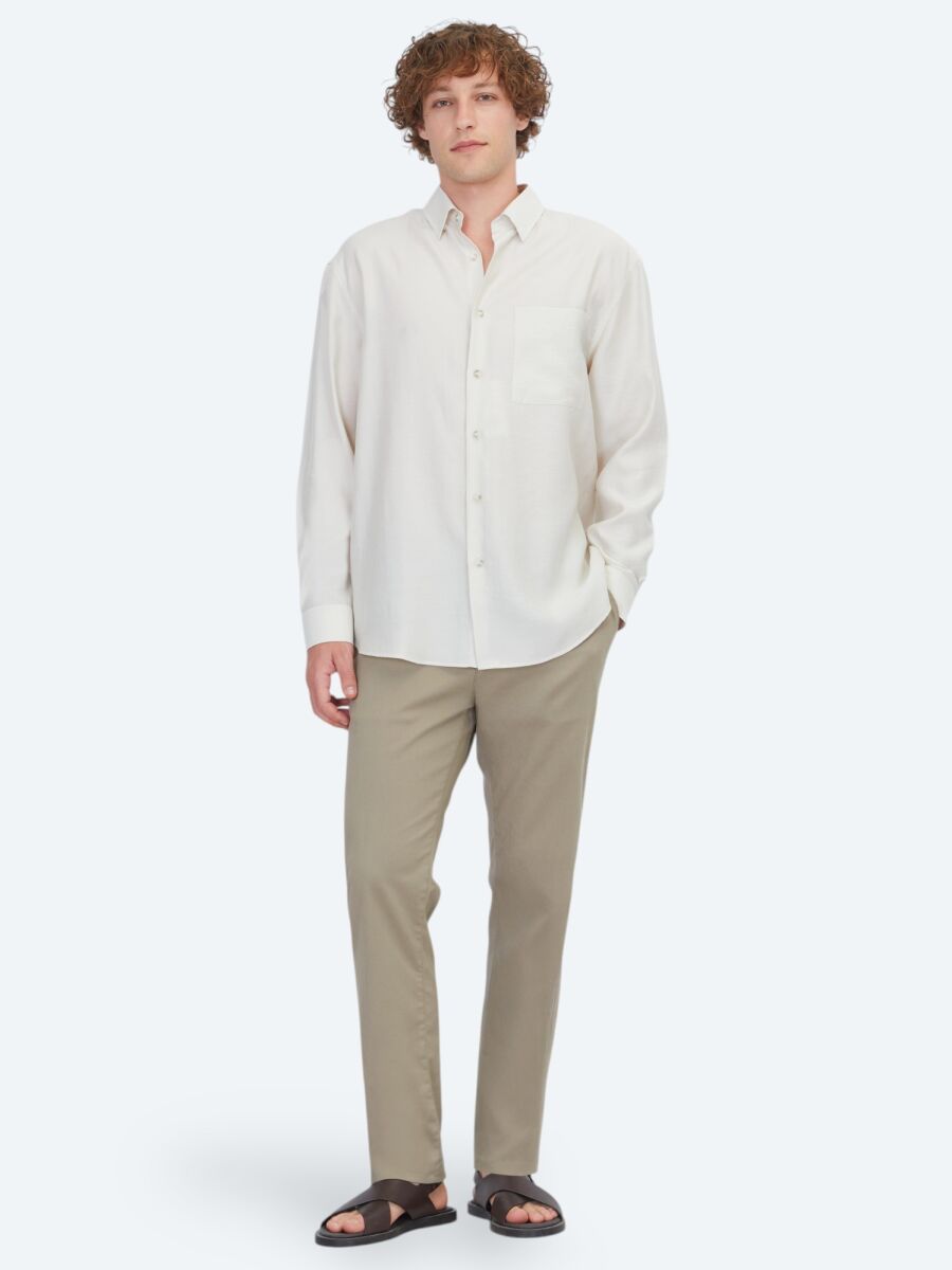 Taş Düz Oversize Fit Uzun Dokuma Casual Gömlek - 2