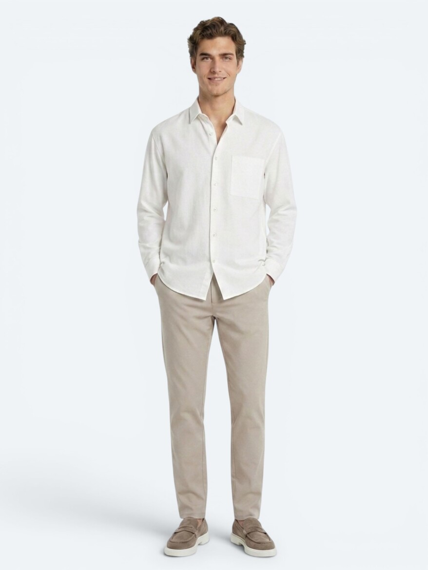 Taş Düz Oversize Fit Uzun Dokuma Casual Gömlek - 2