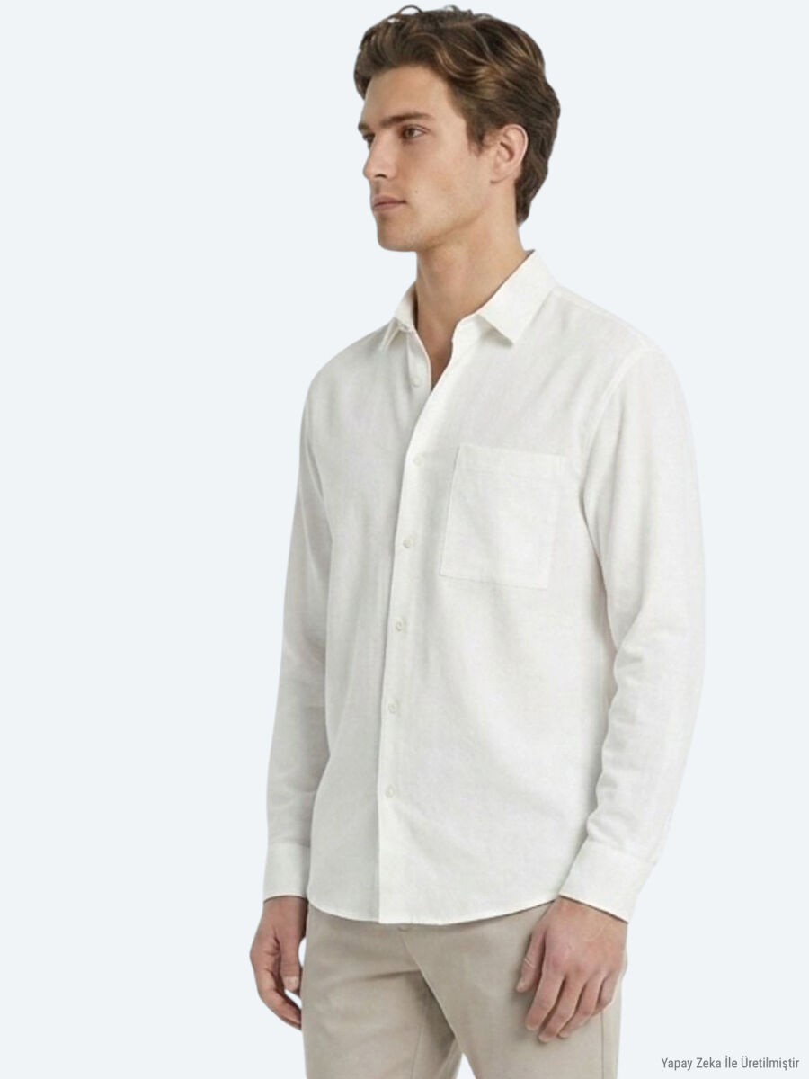 Taş Düz Oversize Fit Uzun Dokuma Casual Gömlek - 3