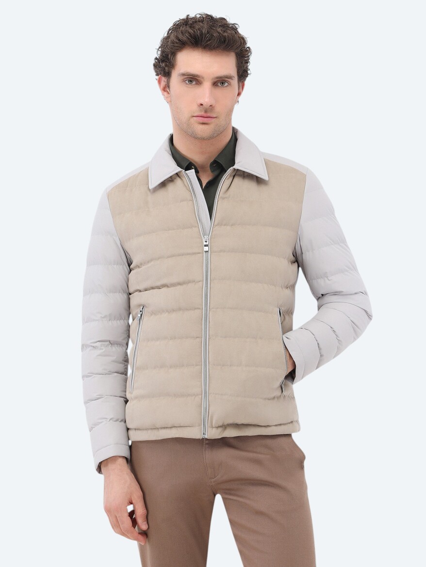 Taş Regular Fit Bebe Yaka Casual Dokuma Mont - 1
