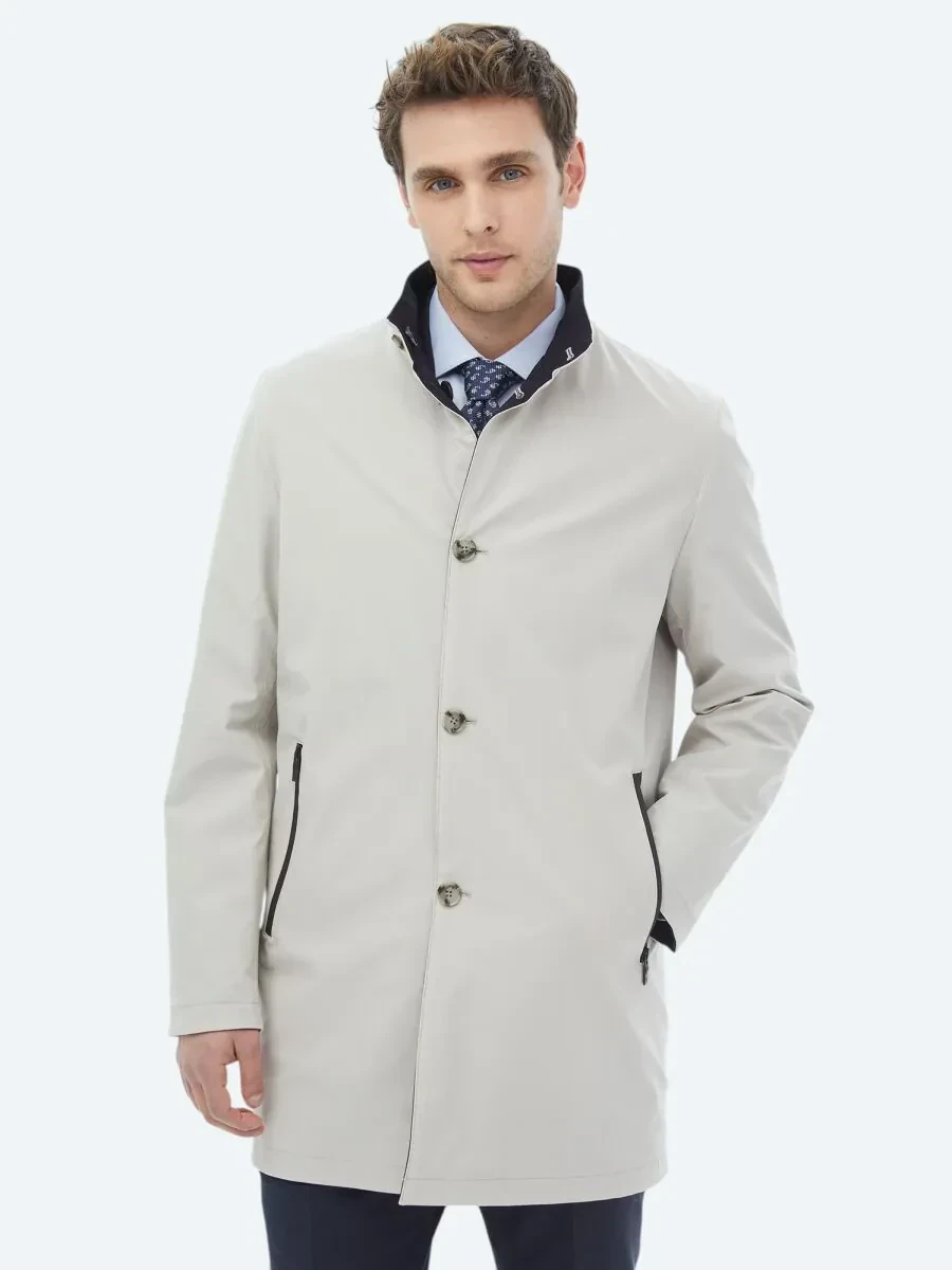 Taş Regular Fit Dik Yaka Casual Dokuma Çift Taraflı Pardesü - 1
