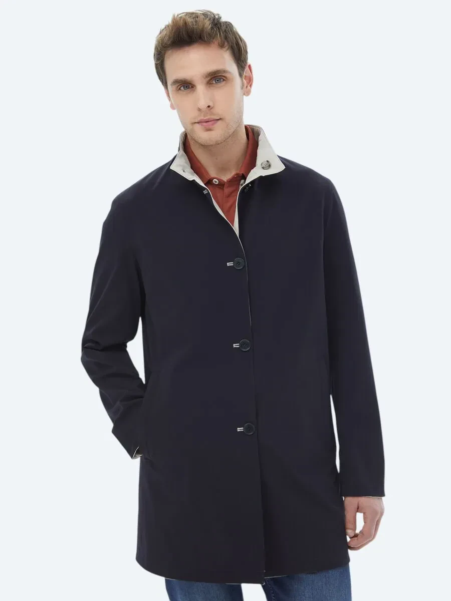 Taş Regular Fit Dik Yaka Casual Dokuma Çift Taraflı Pardesü - 2