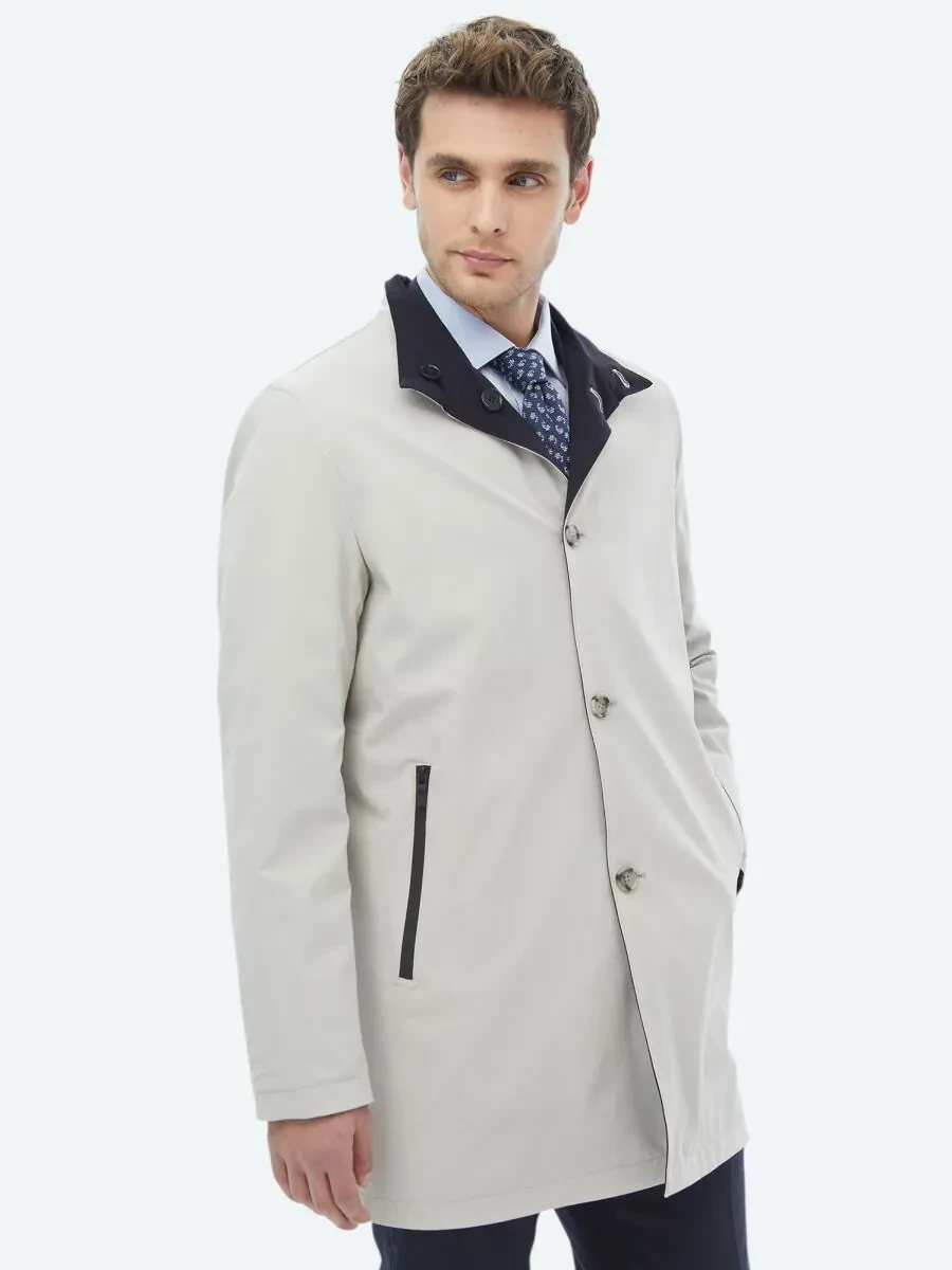 Taş Regular Fit Dik Yaka Casual Dokuma Çift Taraflı Pardesü - 3