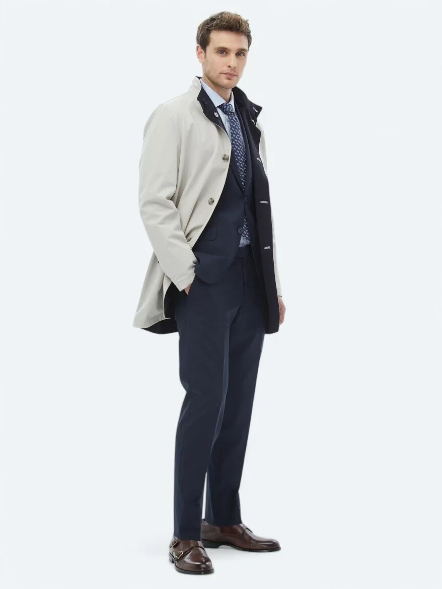 Taş Regular Fit Dik Yaka Casual Dokuma Çift Taraflı Pardesü - 5