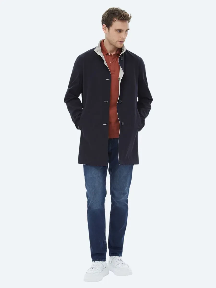 Taş Regular Fit Dik Yaka Casual Dokuma Çift Taraflı Pardesü - 6