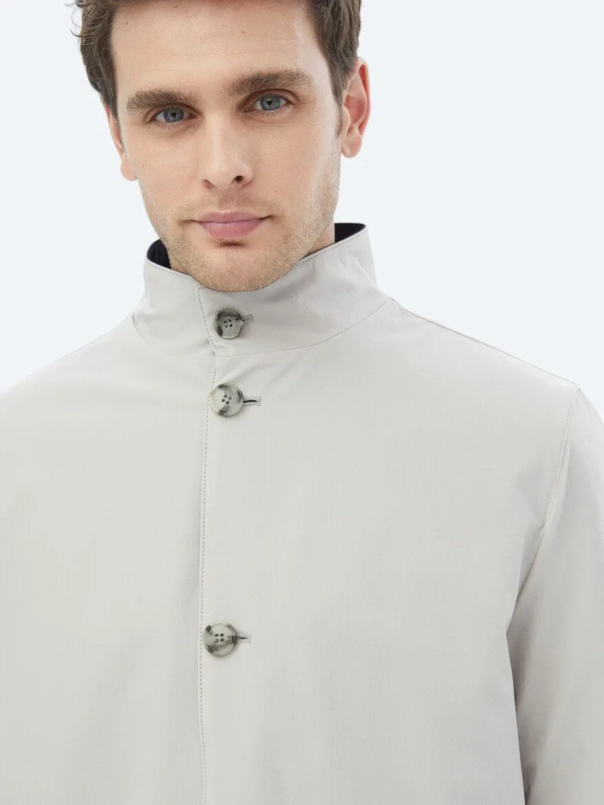 Taş Regular Fit Dik Yaka Casual Dokuma Çift Taraflı Pardesü - 9