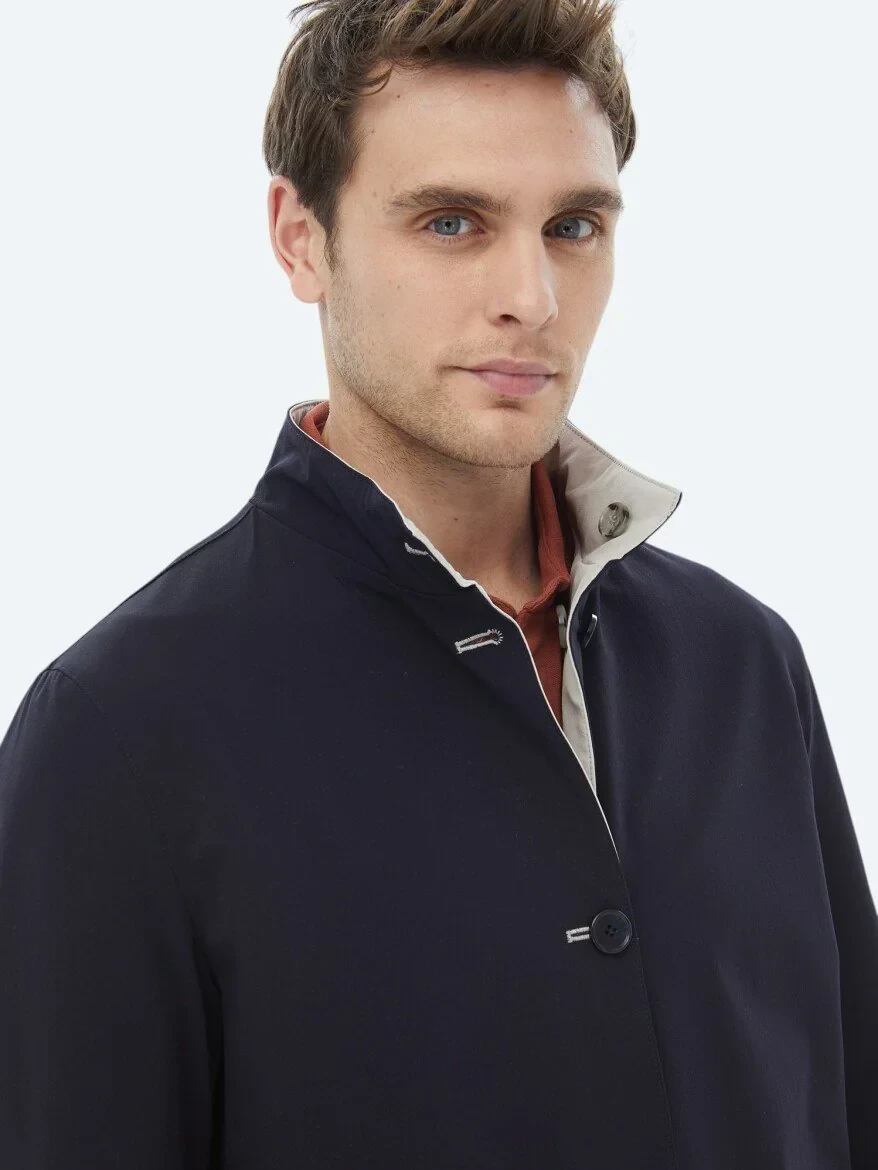 Taş Regular Fit Dik Yaka Casual Dokuma Çift Taraflı Pardesü - 12