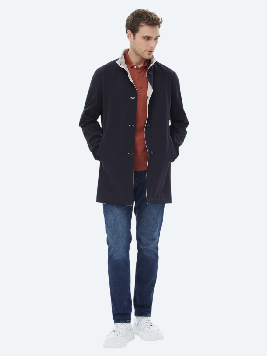 Taş Regular Fit Dik Yaka Casual Dokuma Çift Taraflı Pardösü - 6