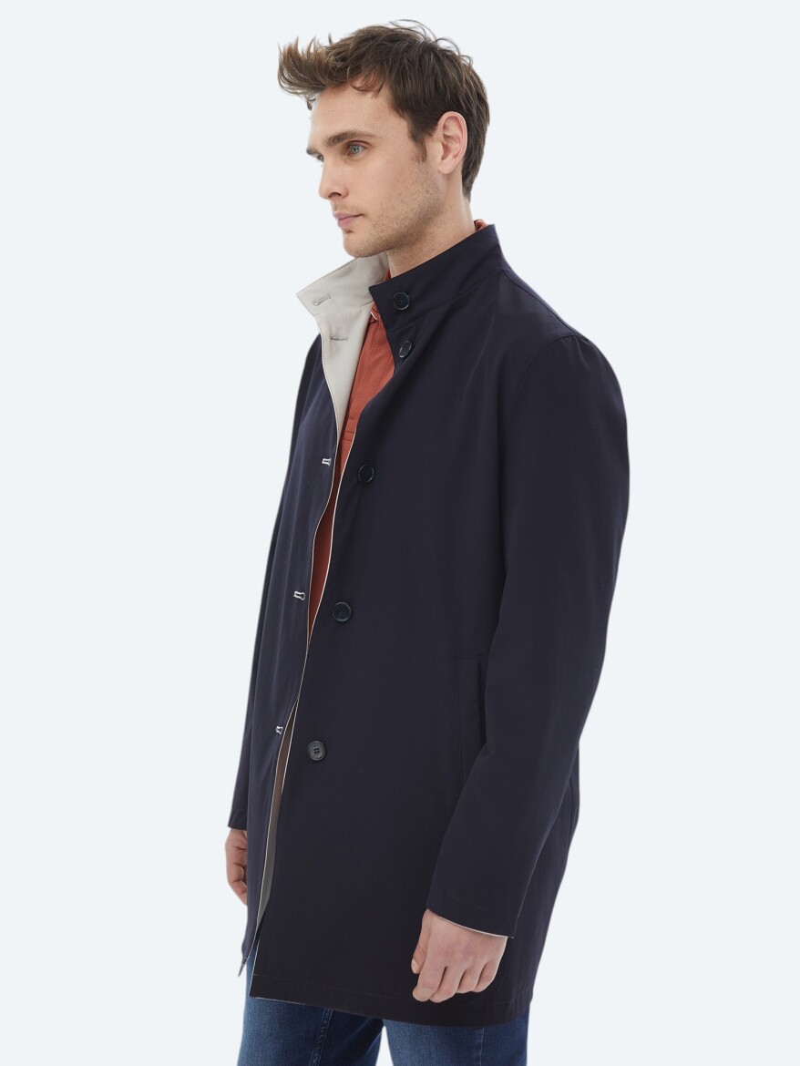 Taş Regular Fit Dik Yaka Casual Dokuma Çift Taraflı Pardösü - 10