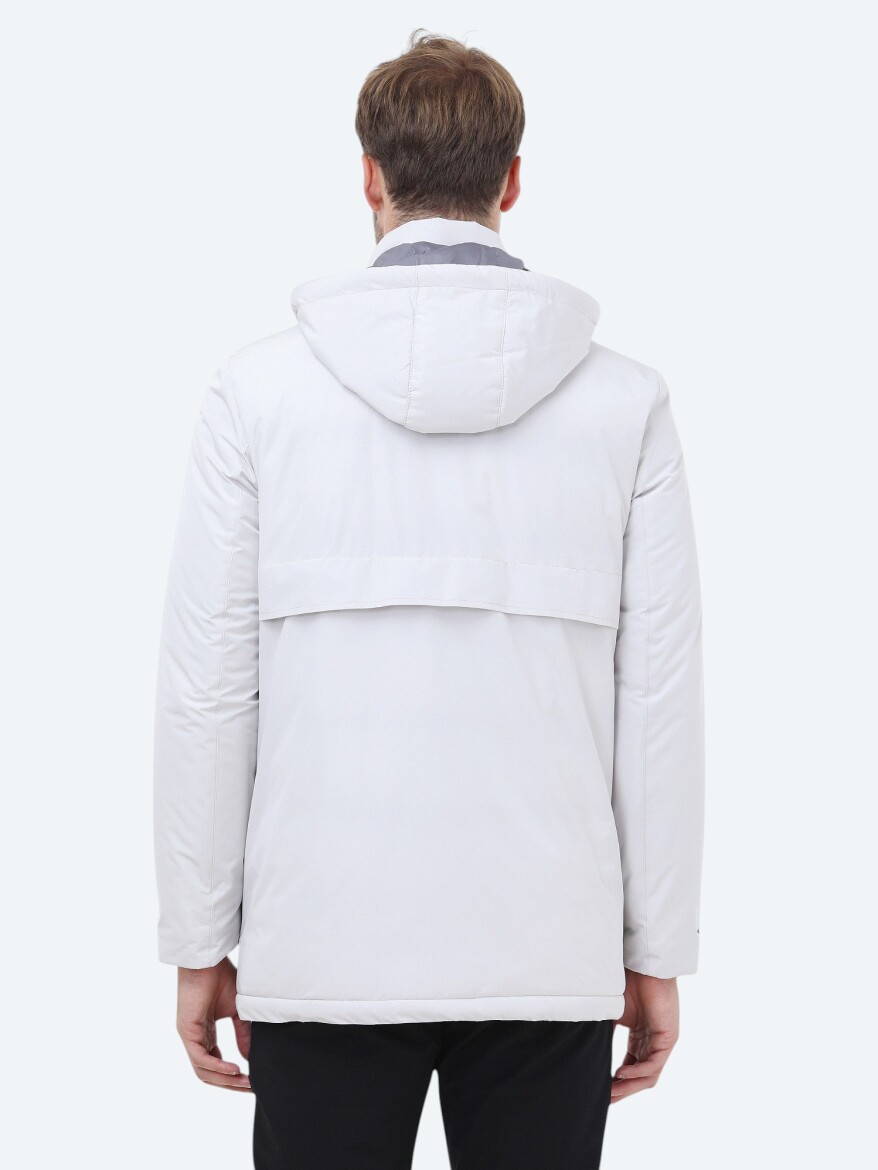 Taş Regular Fit Kapüşonlu Casual Dokuma Kaban - 7