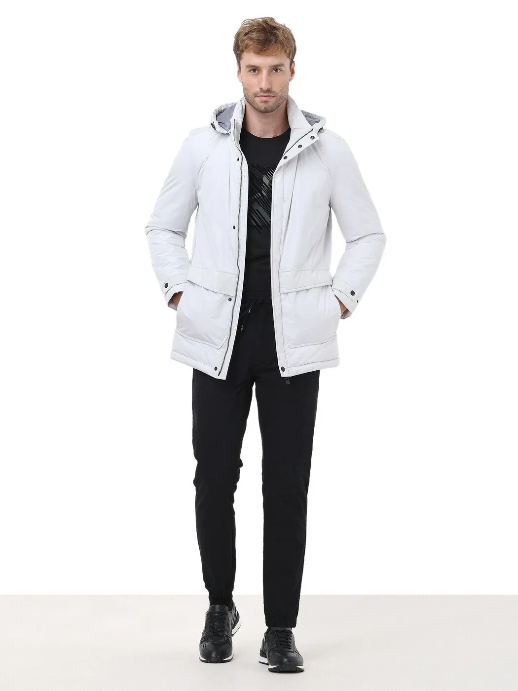 Taş Regular Fit Kapüşonlu Casual Dokuma Kaban - 4