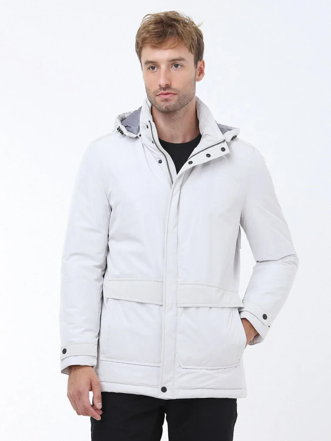 Taş Regular Fit Kapüşonlu Casual Dokuma Kaban - 5