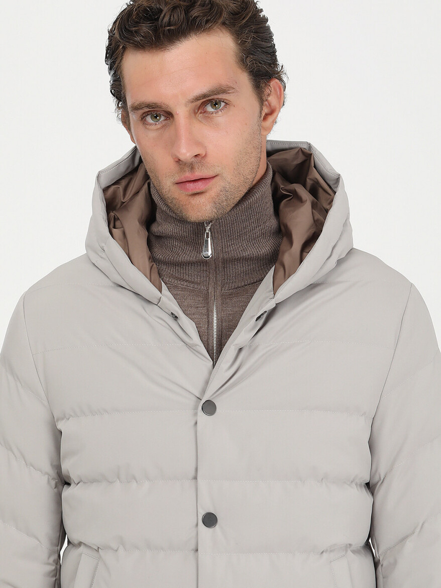 Taş Regular Fit Kapüşonlu Casual Dokuma Mont - 5