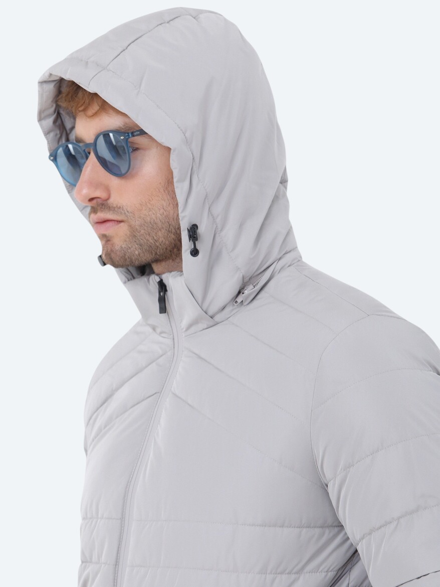 Taş Regular Fit Kapüşonlu Casual Dokuma Mont - 5