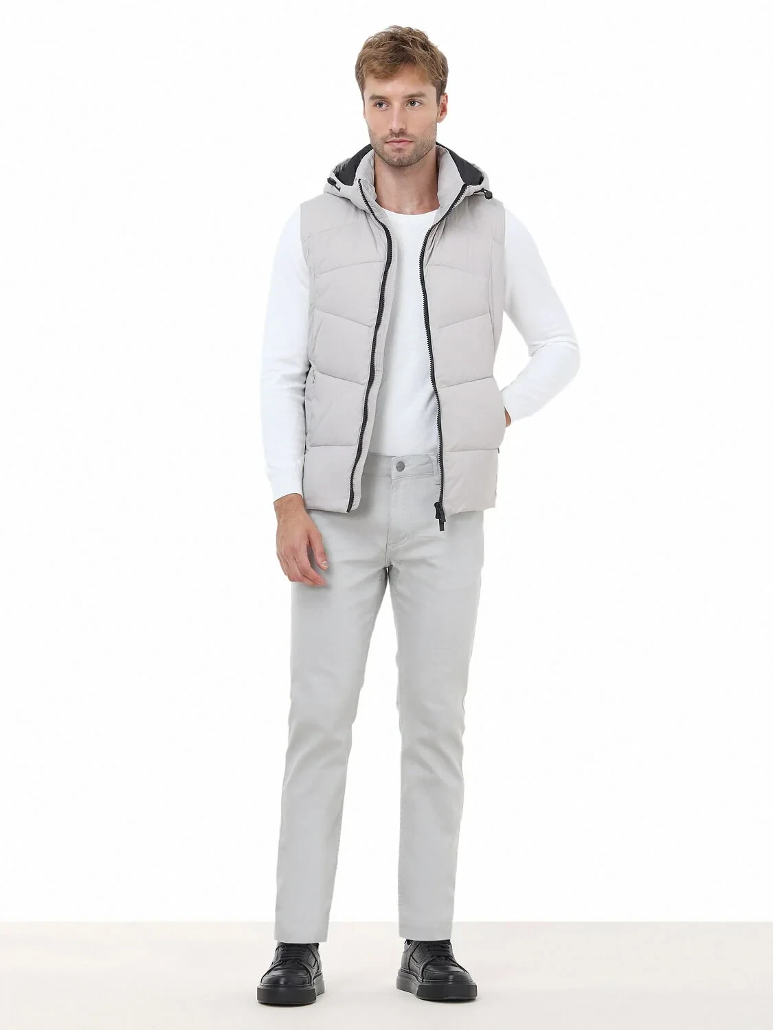 Taş Regular Fit Kapüşonlu Casual Dokuma Spor Yelek - 4