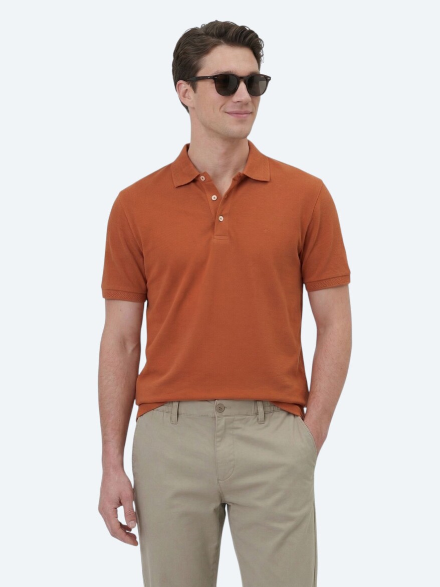 Tile Red Plain Polo Neck 100% Cotton T-Shirt 