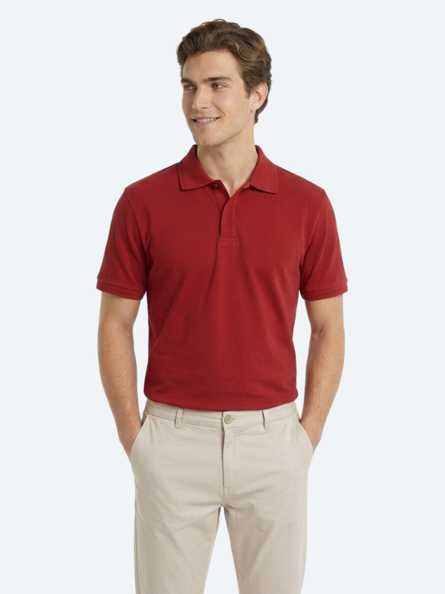 Tile Red Plain 100% Cotton T-Shirt - 4