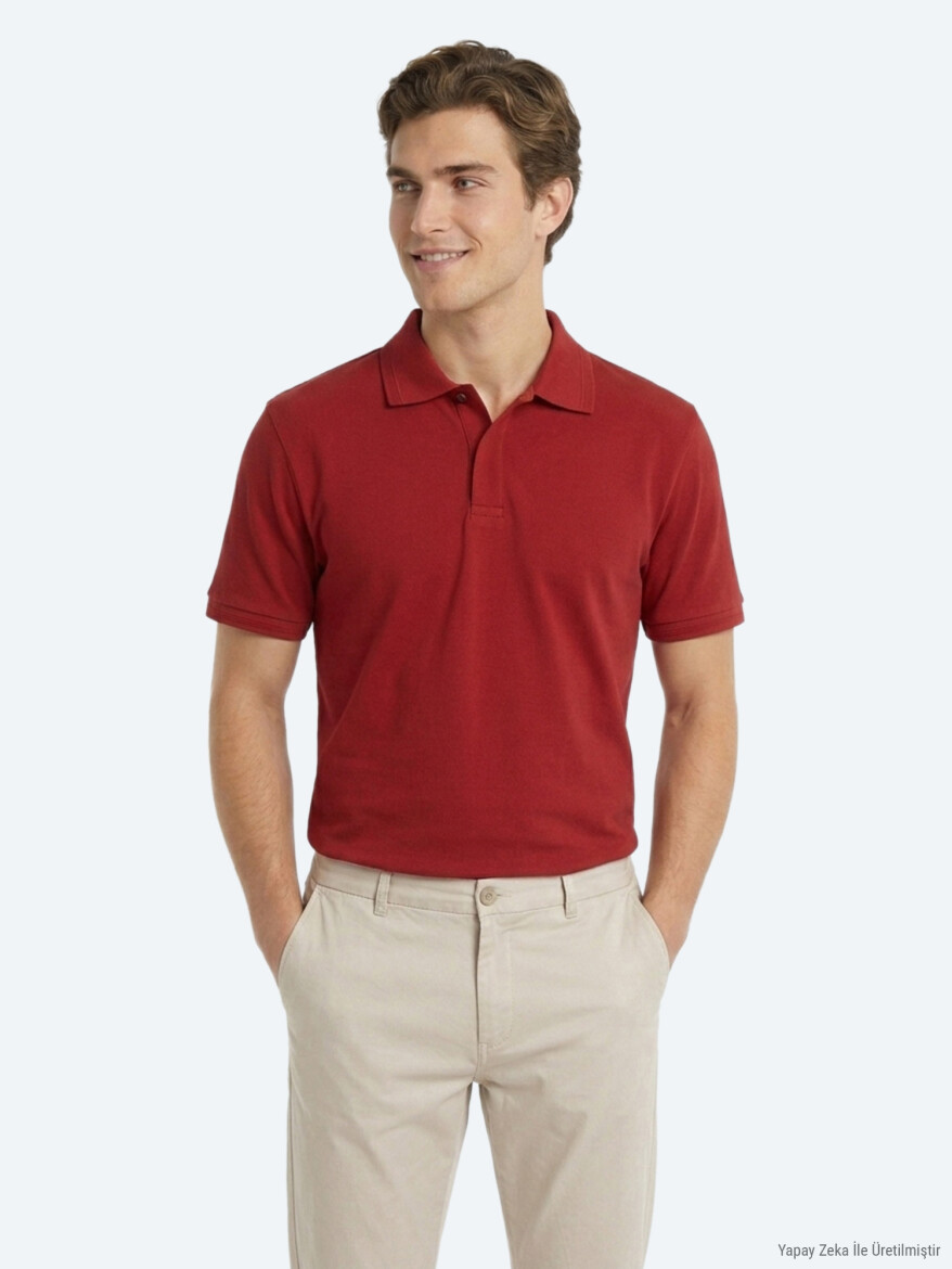 Tile Red Plain 100% Cotton T-Shirt - 4
